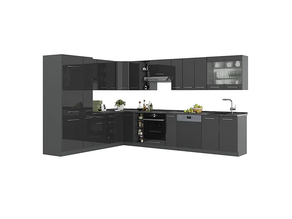 Hjørnekøkken antracit højglans/antracit 347x60x81.6 fame-line
