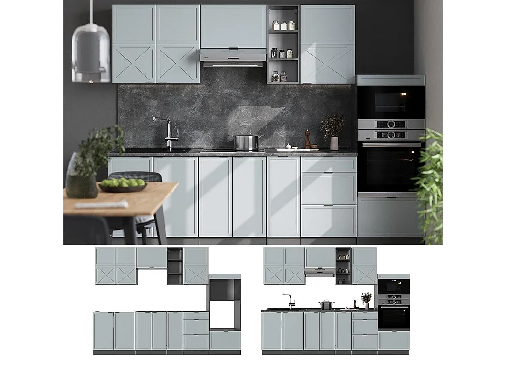 Complete keukeneenheid licht blauw-grijs/antraciet 280x60x81.6 fame-line