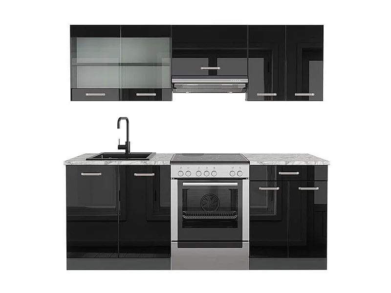 Mueble de cocina negro/antracita de alto brillo 200x60x81.6 r-line