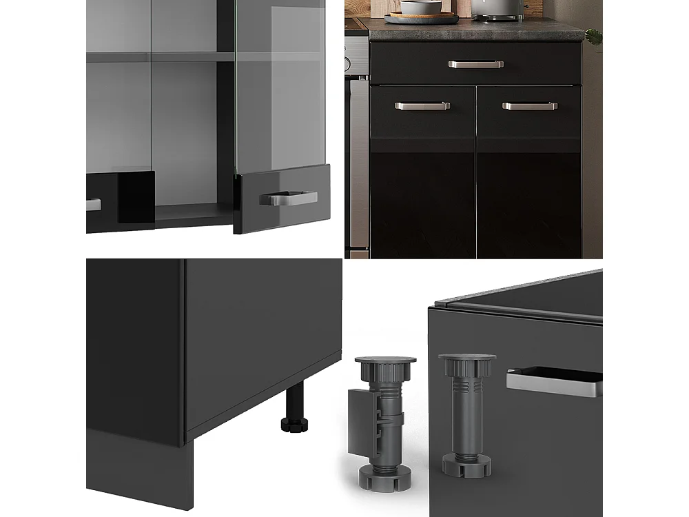 Mueble de cocina negro/antracita de alto brillo 200x60x81.6 r-line