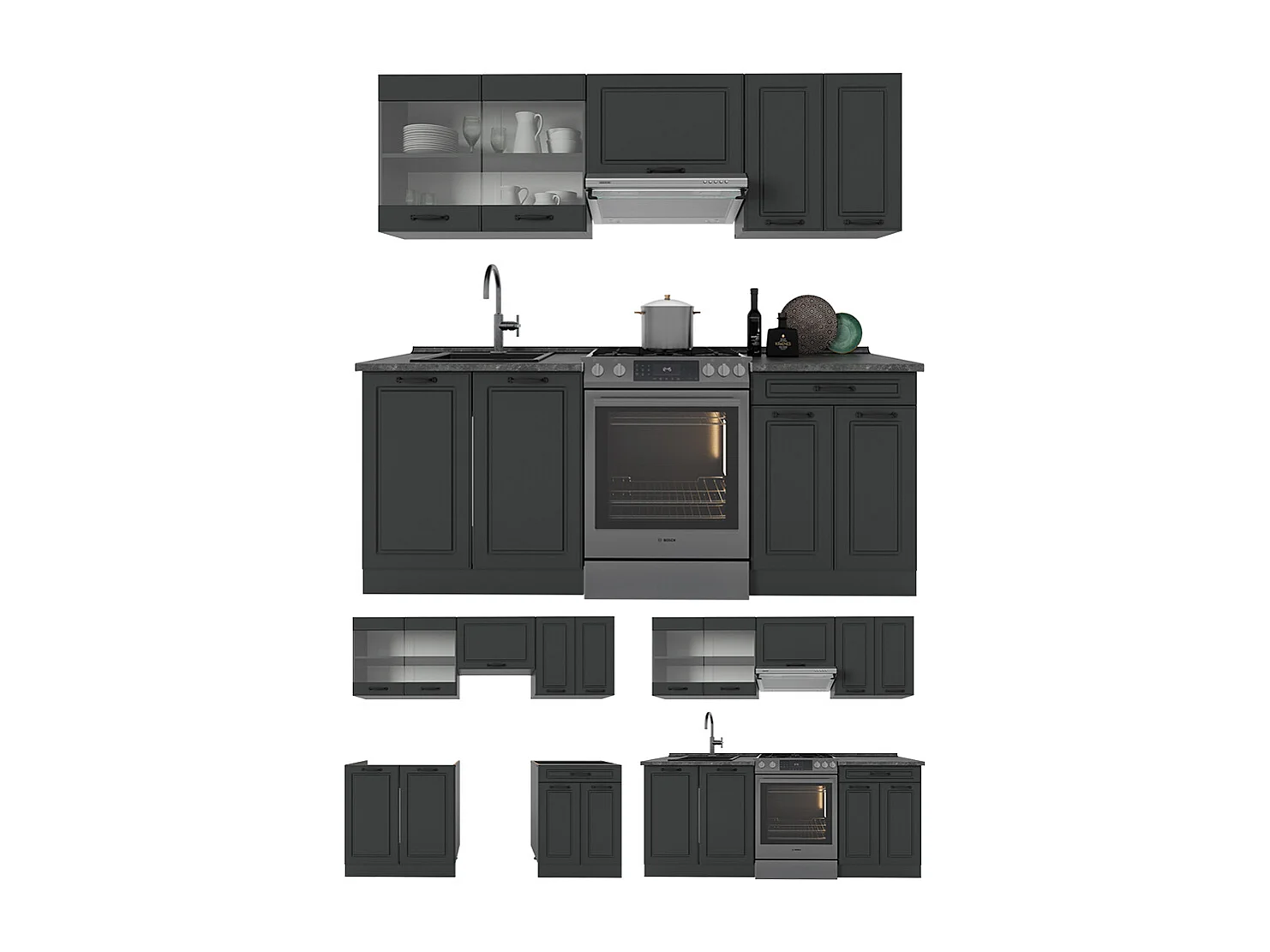 Cuisine anthracite maison de campagne/anthracite 200x60x81.6 r-line