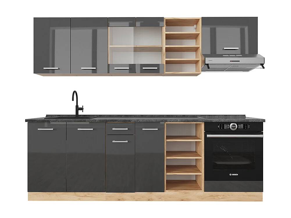 Cuisine anthracite brillant/chêne doré 240x60x81.6 r-line