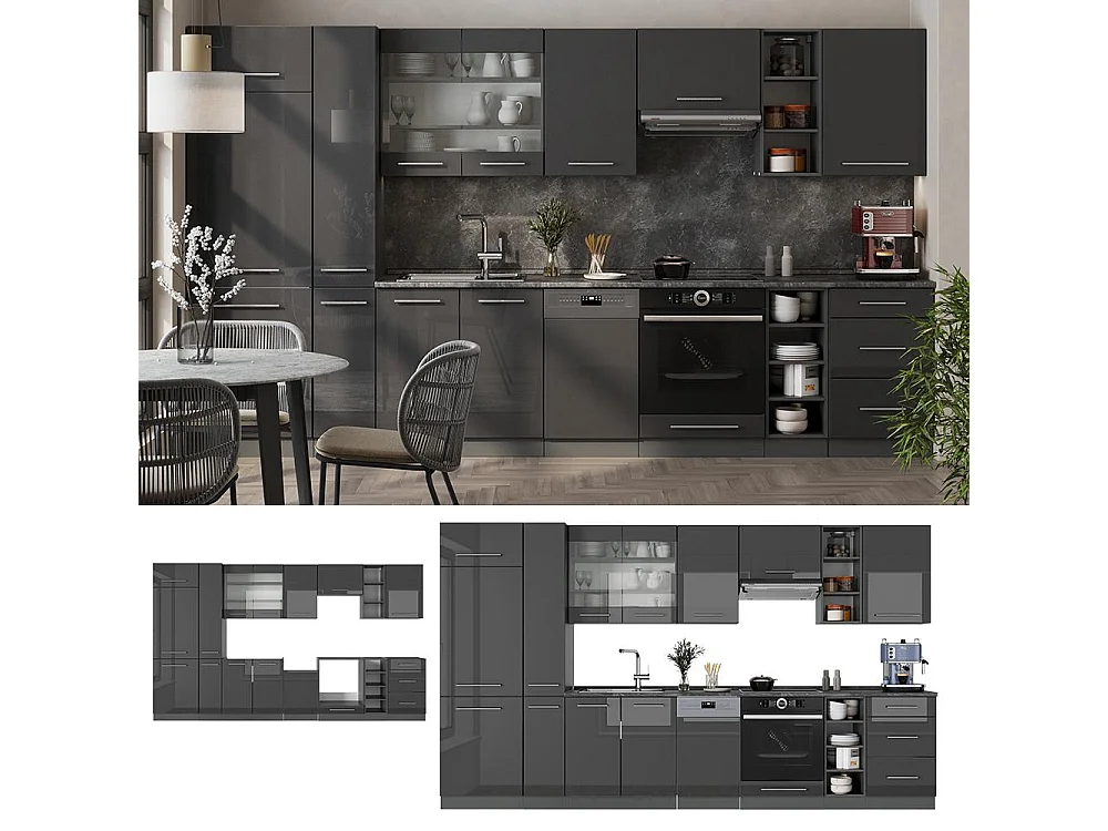 Cuisine anthracite haute brillance 355x60x81.6 fame-line