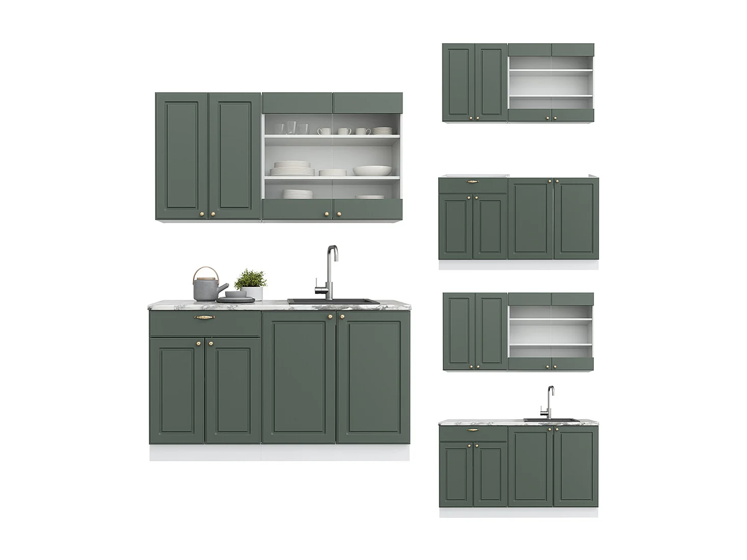 Singlekøkken grøn-guld landhus/hvid 140x60x81.6 fame-line