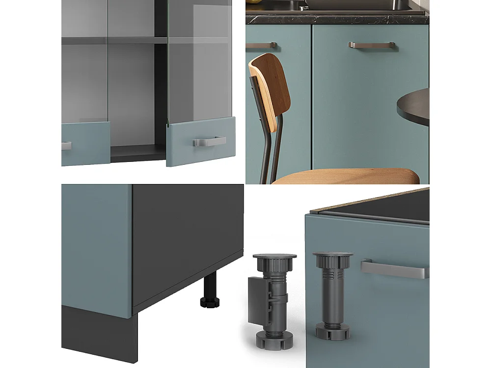 Cocina para solteros gris azulado/antracita 140x46x81.6 r-line