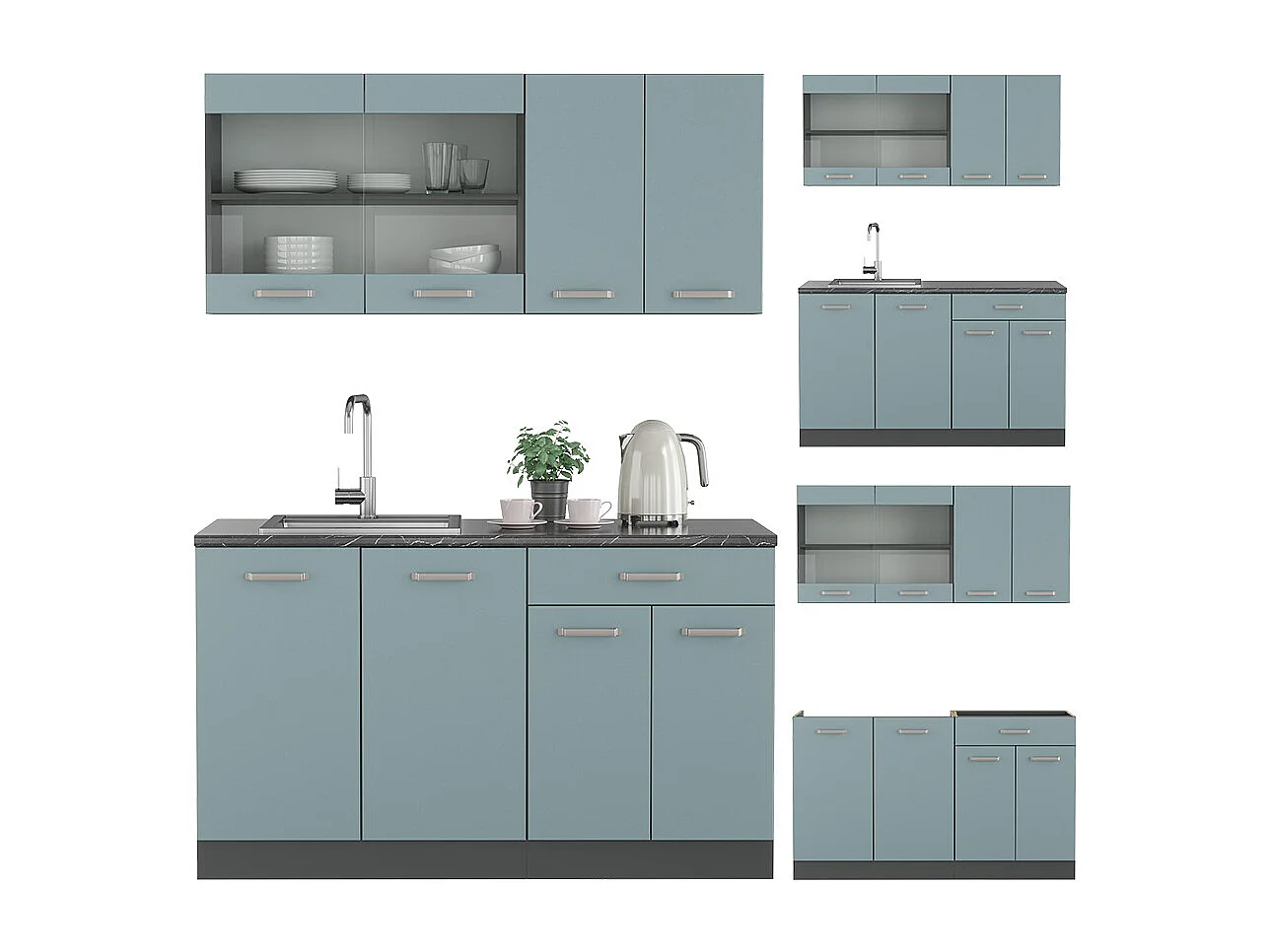 Cocina para solteros gris azulado/antracita 140x46x81.6 r-line