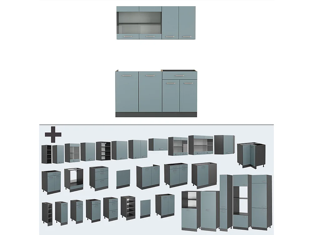 Cuisine bleu-gris/anthracite 140x46x81.6 r-line