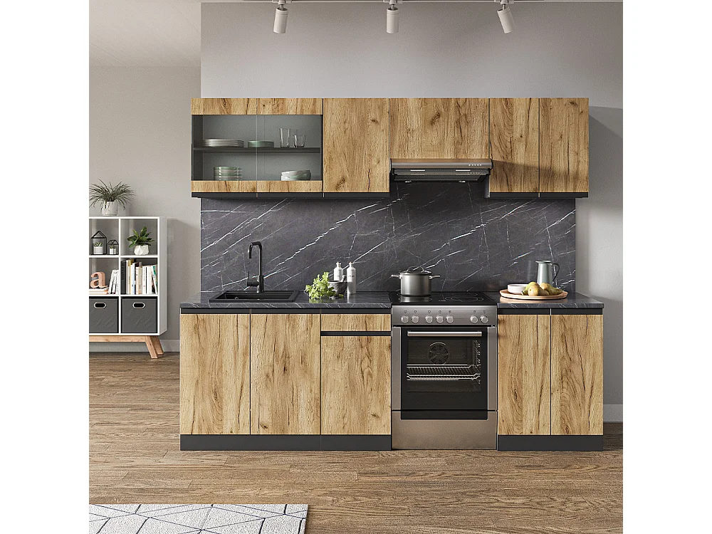 Cuisine chêne doré/anthracite 240x46x81.6 raul
