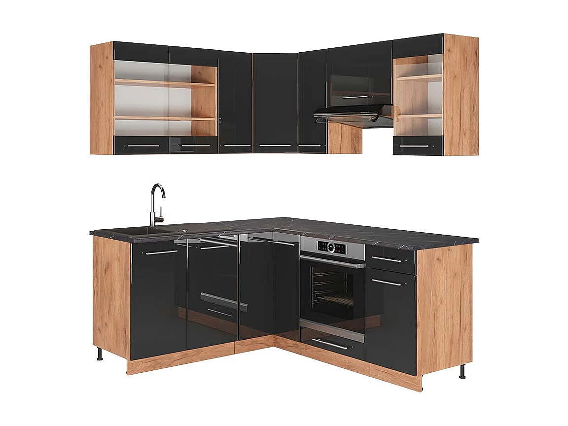 Cuisine en angle anthracite brillant/chêne doré 190x60x81.6 fame-line