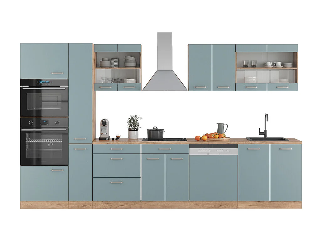 Cuisine bleu-gris/chêne doré 350x46x81.6 r-line