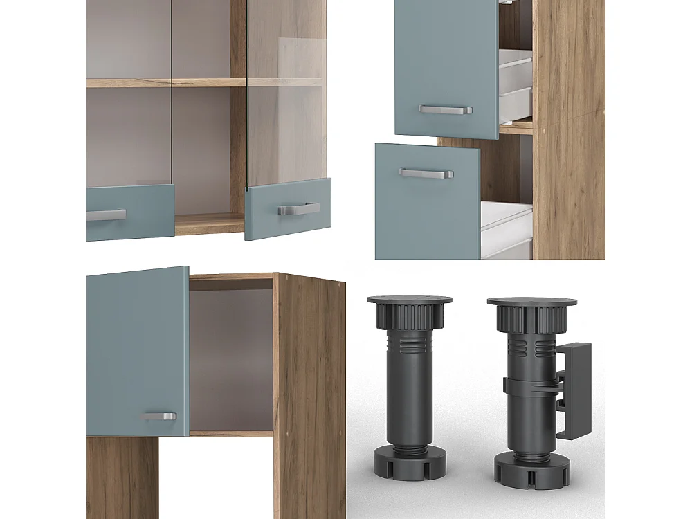 Cuisine bleu-gris/chêne doré 350x46x81.6 r-line