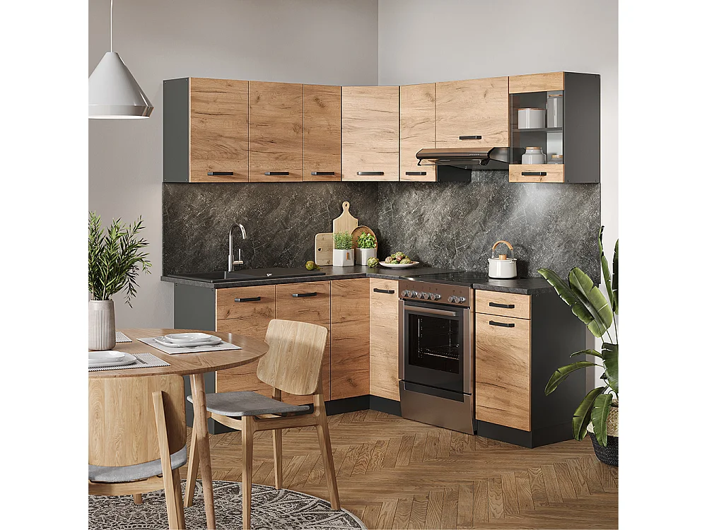 Cocina esquinera oro power roble/antracita 190x46x81.6 rick