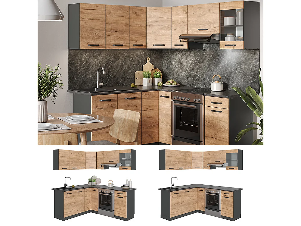 Hoekkeuken eik goud/antraciet 190x46x81.6 rick