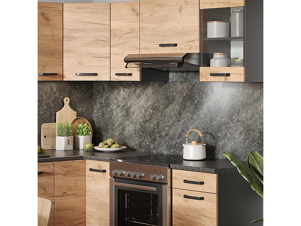 Cocina esquinera oro power roble/antracita 190x46x81.6 rick