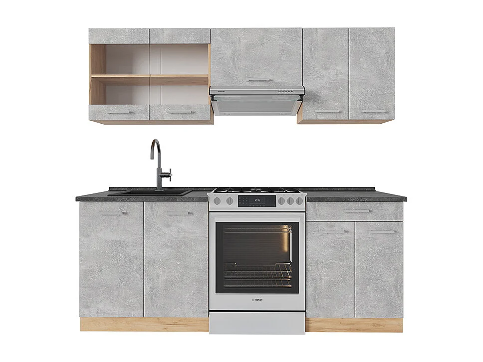 Küchenzeile beton/goldkraft eiche 200x60x81.6 r-line