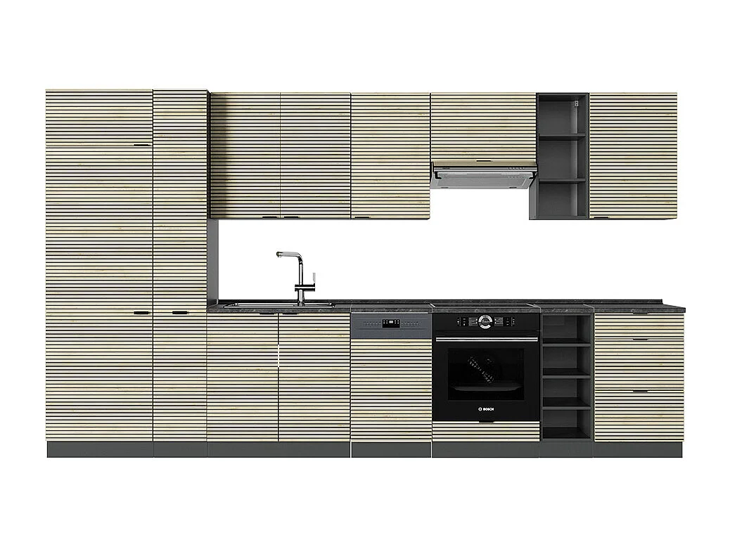 Küchenzeile eiche paneel/anthrazit 355x60x81.6 fame-line