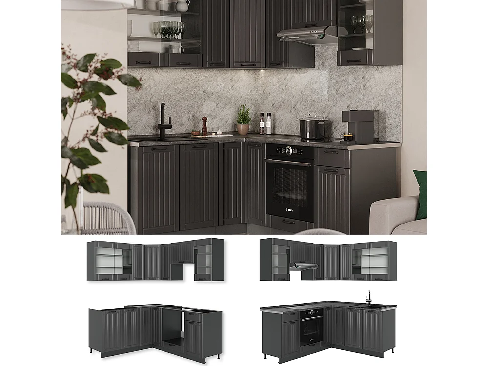 Kuchnia narożna ciemnoszary 190x60x81.6 fame-line