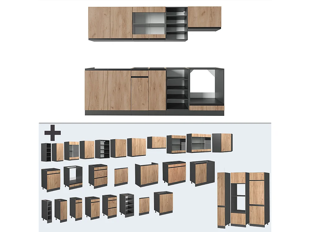 Køkkenrække guld power eg/antracit 240x60x81.6 r-line