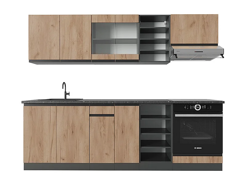 Zabudowa kuchenna złoty dąb power/antracyt 240x60x81.6 r-line
