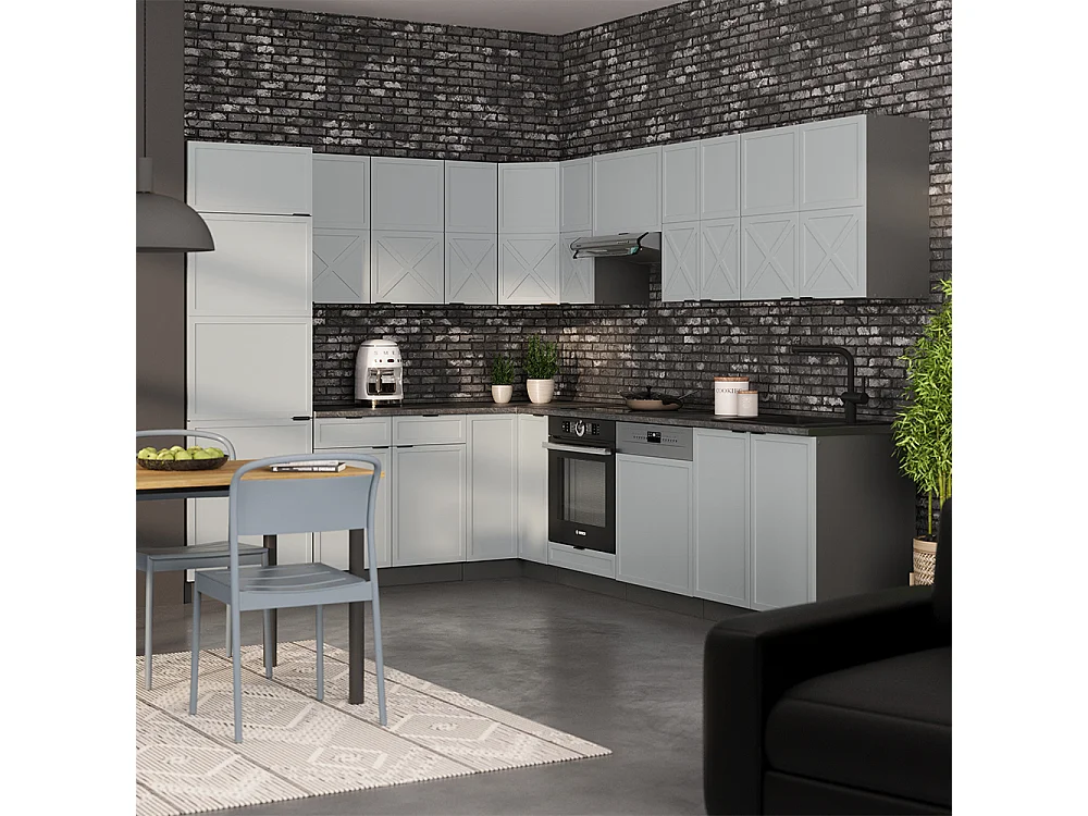 Cuisine en angle bleu clair-gris/anthracite 287x60x81.6 fame-line