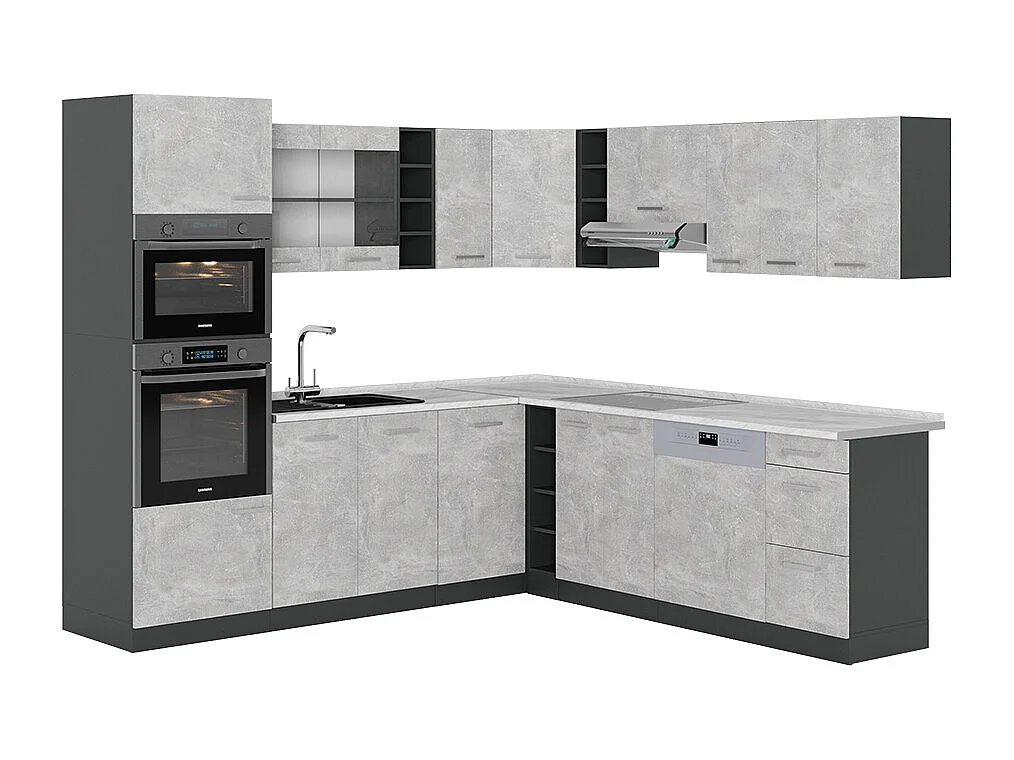 Cuisine en angle béton/anthracite 247x60x81.6 r-line
