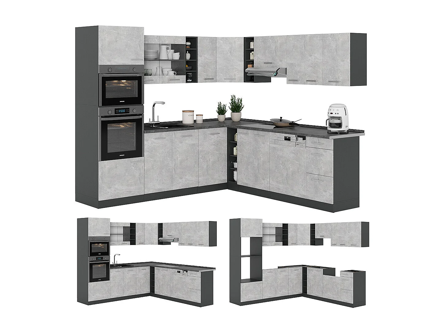 Cuisine en angle béton/anthracite 247x60x81.6 r-line