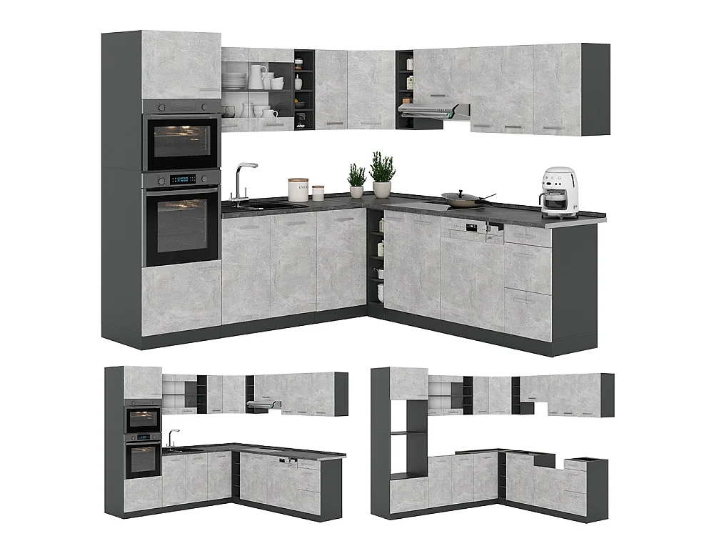 Cuisine en angle béton/anthracite 247x60x81.6 r-line