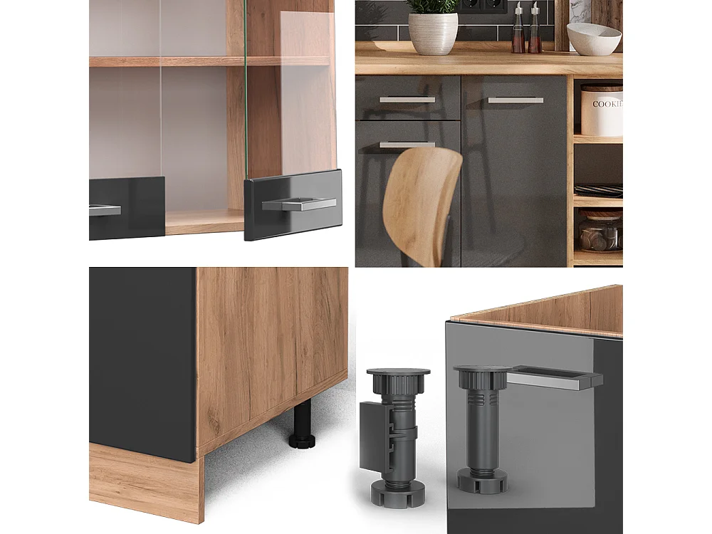 Cucina componibile antracite lucido/oro power oak 240x46x81.6 r-line