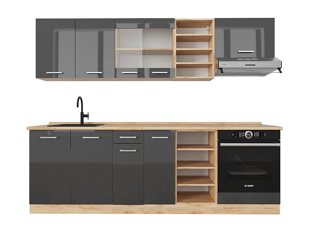 Cuisine anthracite brillant/chêne doré 240x46x81.6 r-line