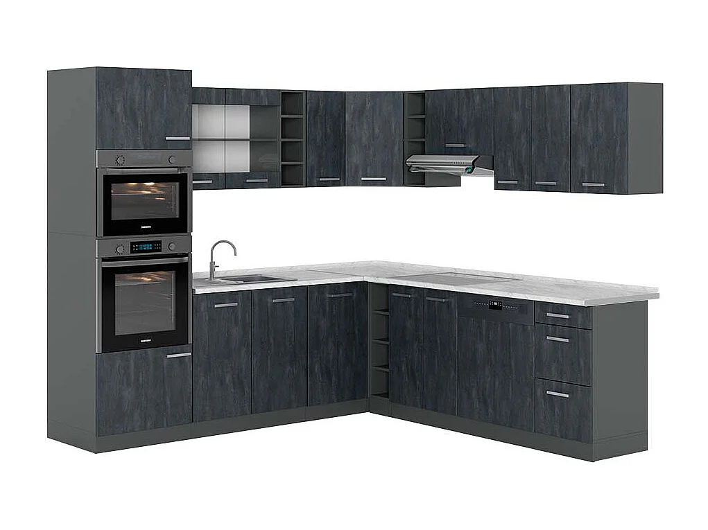 Cuisine en angle noir béton/anthracite 247x60x81.6 r-line