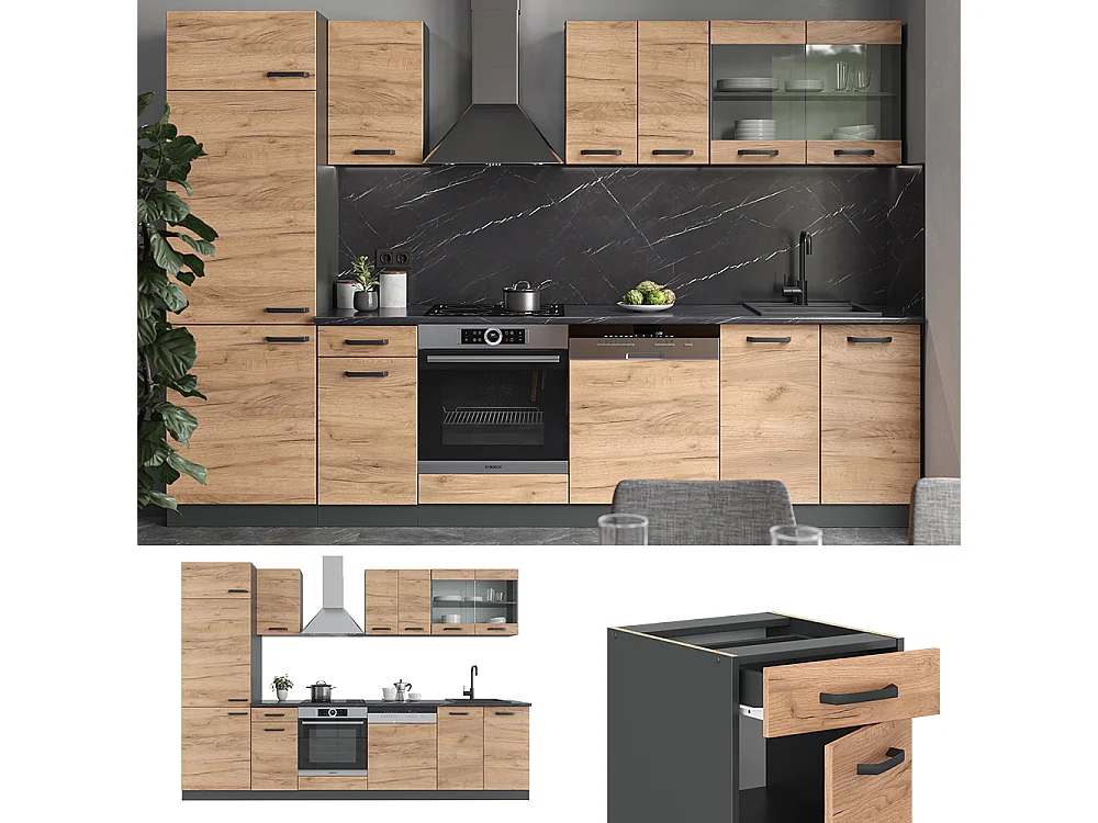 Cucina componibile quercia dorata/antracite 300x60x81.6 r-line