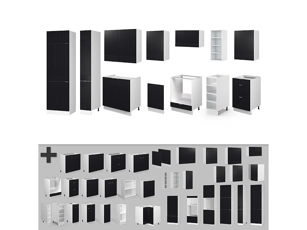 Cuisine noir rayé/blanc 355x60x81.6 fame-line