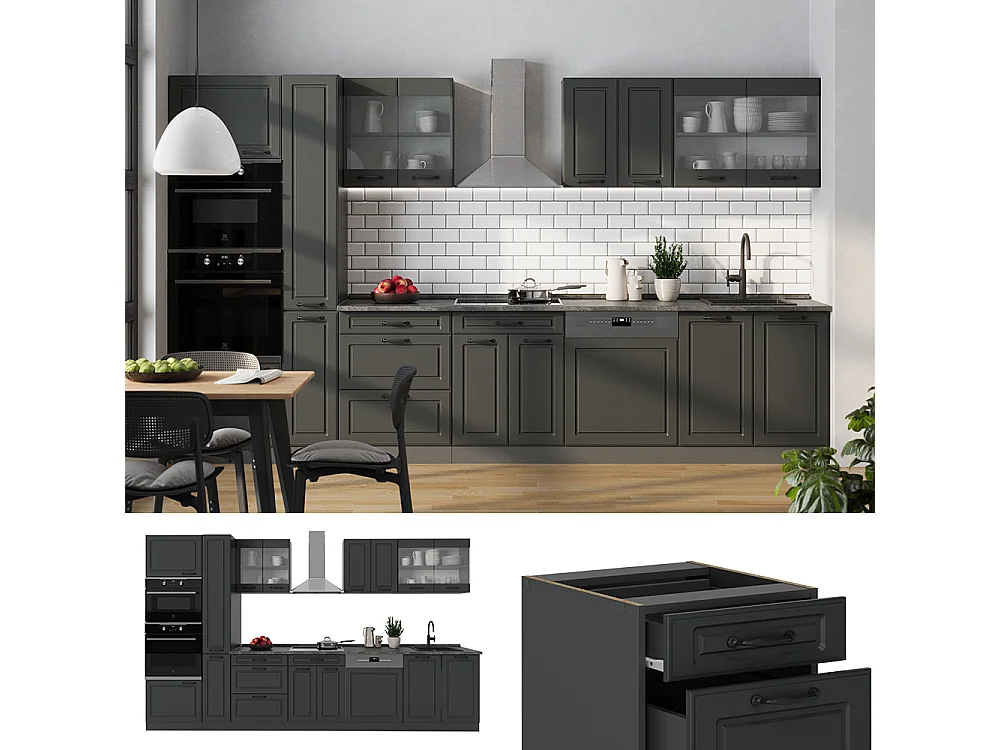 Cocina completa  antracita casa de campo/antracita 350x60x81.6 r-line