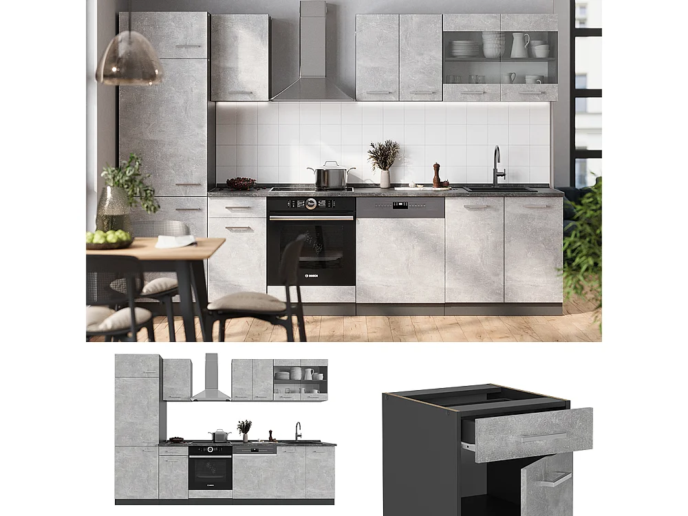 Cucina componibile calcestruzzo/antracite 300x60x81.6 r-line