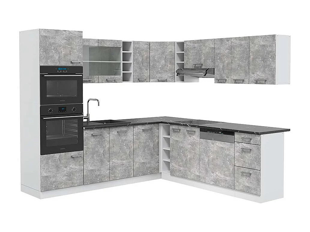 Eckküche beton/weiß 247x60x81.6 r-line
