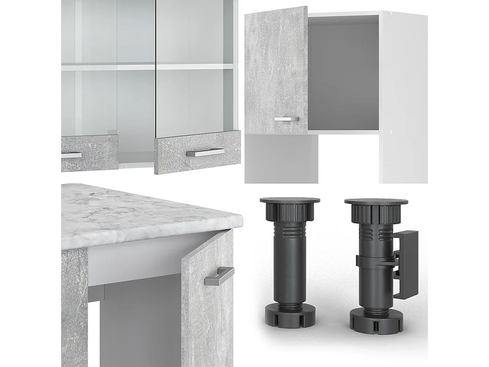 Cuisine en angle béton/blanc 247x60x81.6 r-line