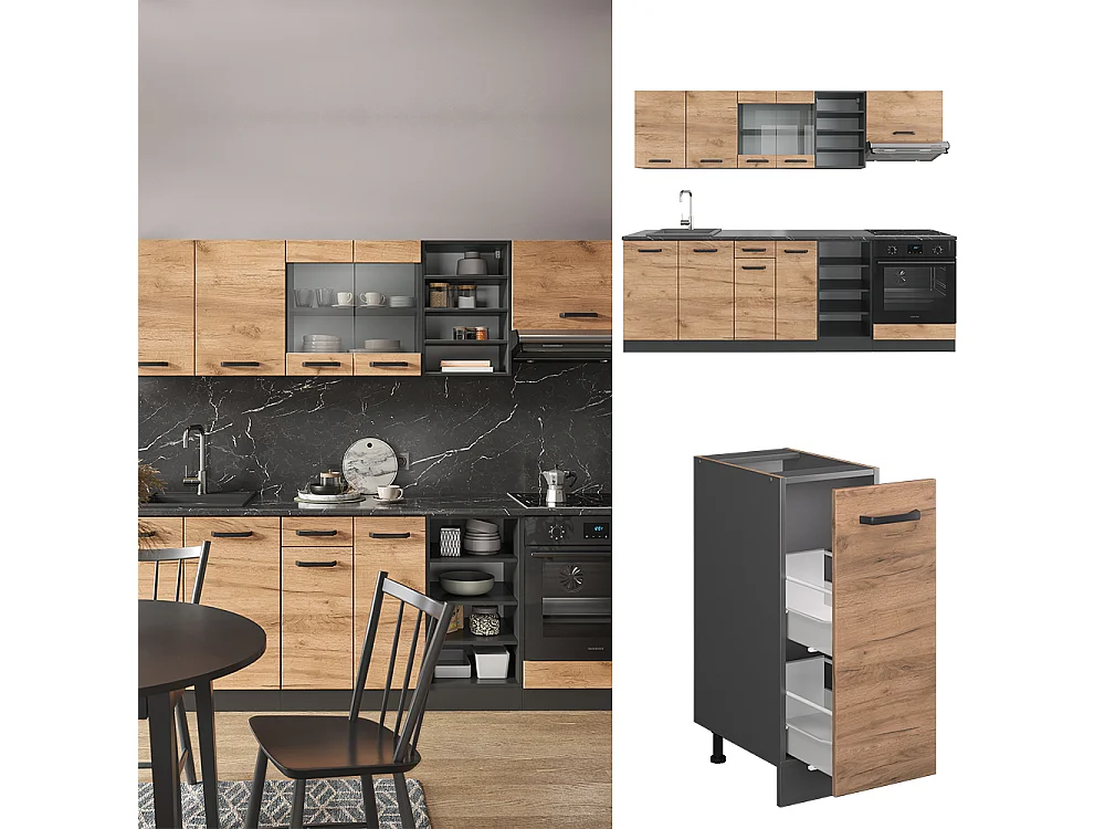 Mueble de cocina oro power roble/antracita 240x60x81.6 r-line