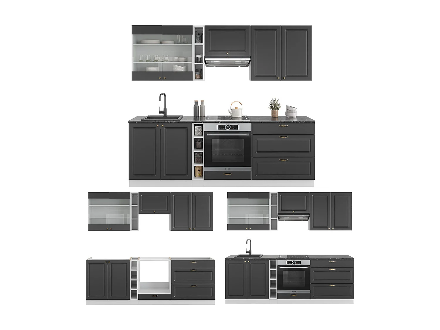 Mueble de cocina antracita-oro/blanco 235x60x81.6 fame-line