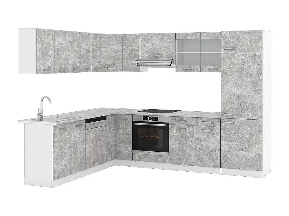 Cuisine en angle béton 287x46x81.6 r-line