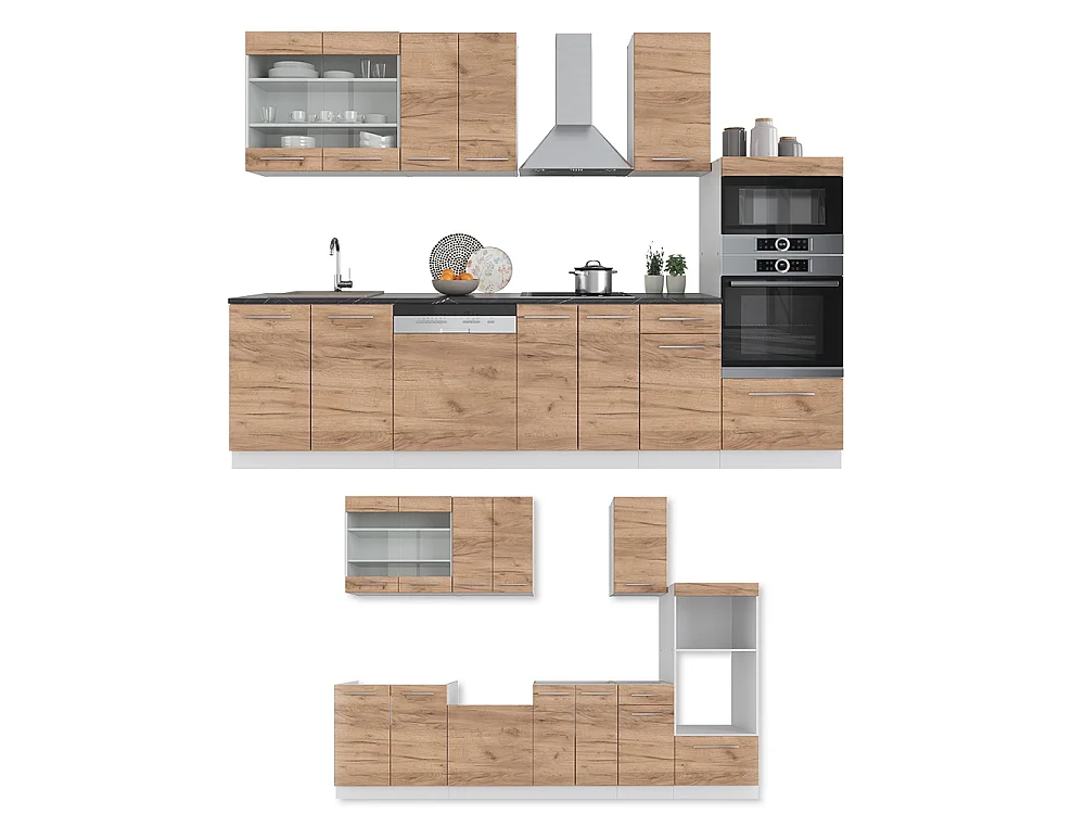 Mueble de cocina oro potencia roble/blanco 300x46x81.6 fame-line