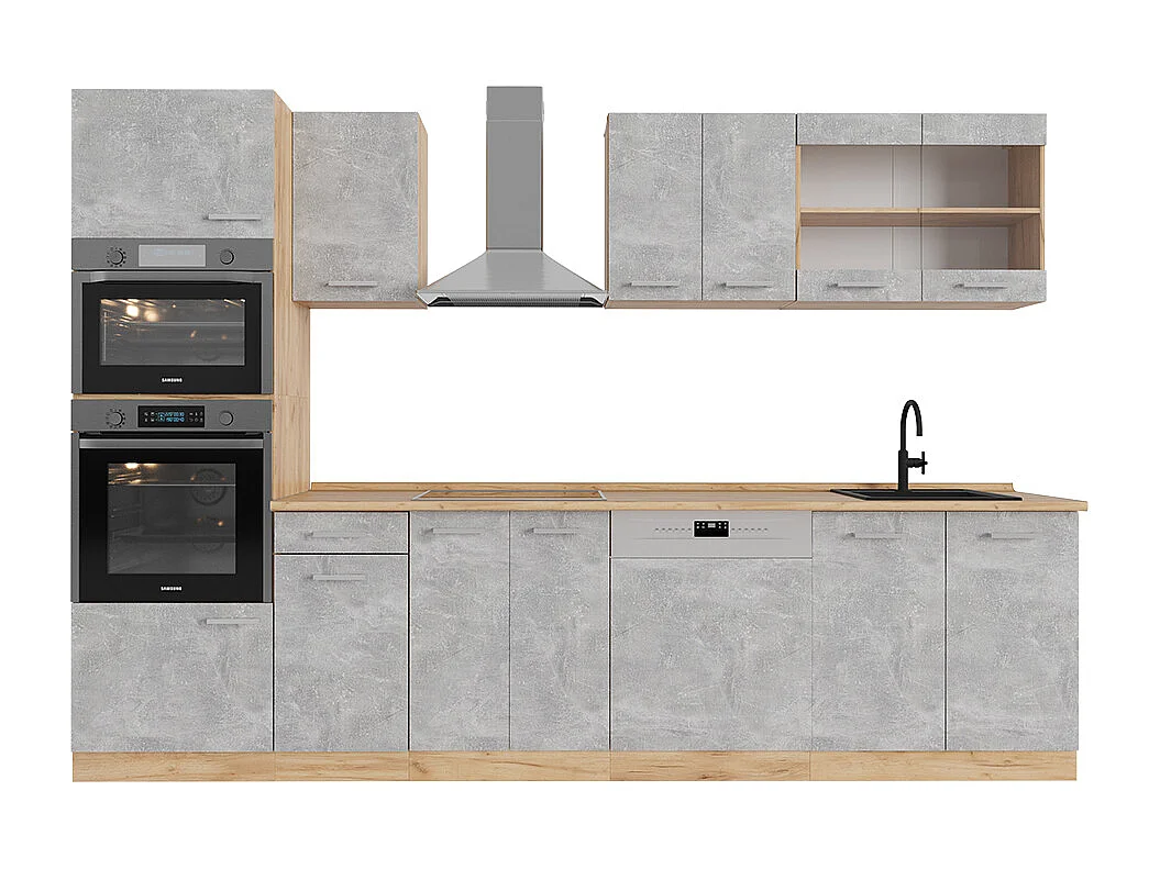 Køkkenrække beton/gyldent egetræ 300x60x81.6 r-line