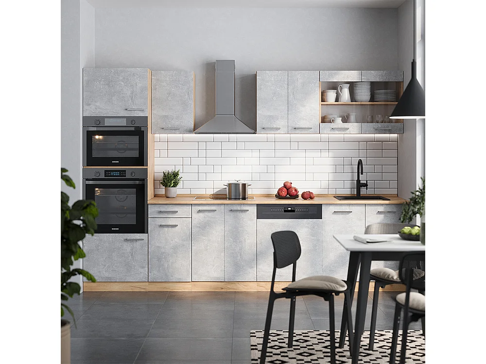 Køkkenrække beton/gyldent egetræ 300x60x81.6 r-line