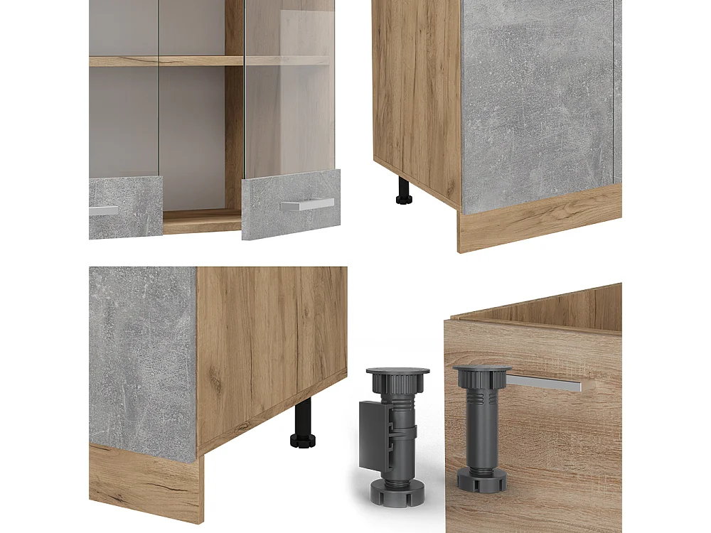Køkkenrække beton/gyldent egetræ 300x60x81.6 r-line