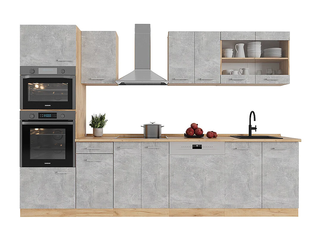 Køkkenrække beton/gyldent egetræ 300x60x81.6 r-line