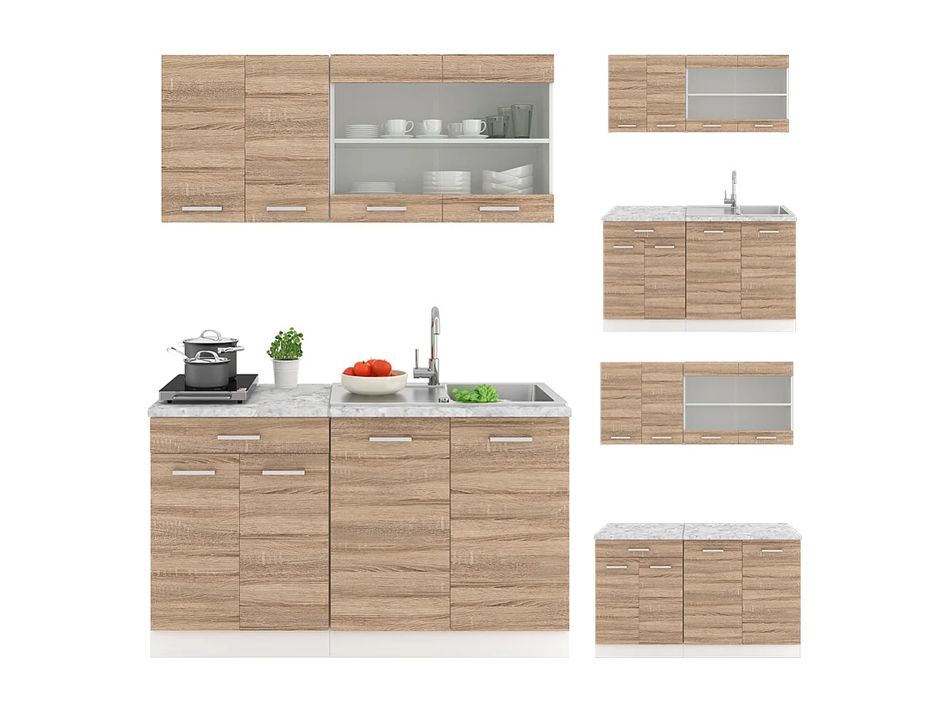 Küchenzeile sonoma/weiß 140x60x81.6 r-line