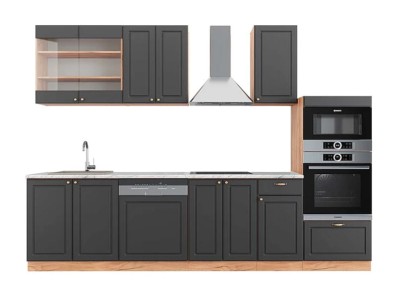 Mueble de cocina antracita casa de campo/roble kraft dorado 300x60x81.6 fame-line