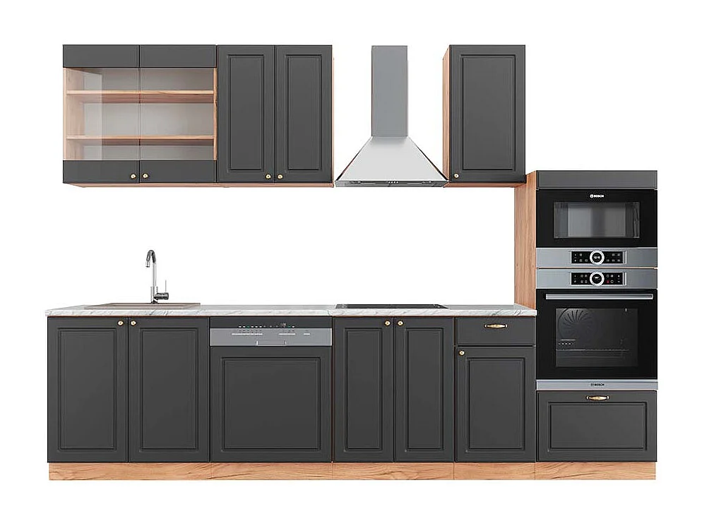 Cuisine anthracite campagne/chêne doré 300x60x81.6 fame-line