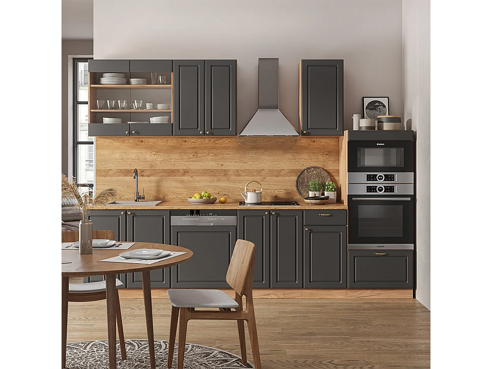 Cuisine anthracite campagne/chêne doré 300x60x81.6 fame-line