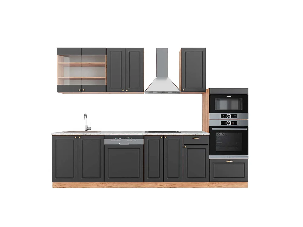 Cuisine anthracite campagne/chêne doré 300x60x81.6 fame-line