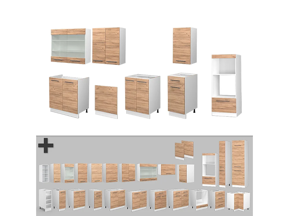 Küchenzeile goldkraft eiche/weiß 300x60x81.6 fame-line